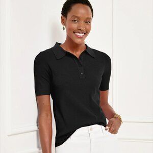 Talbots black short sleeve ribbed polo sweater top woman's size XL
